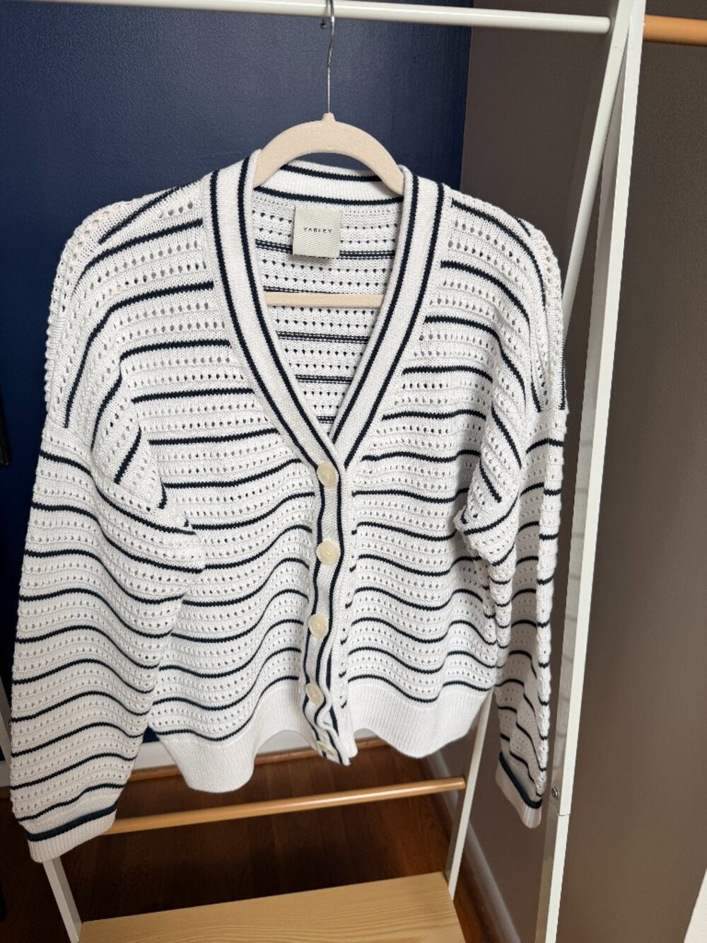 Varley Knit Cardigan with Black Stripes